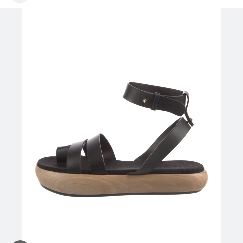 Neous black bamboo heel sandals black leather Sz 6